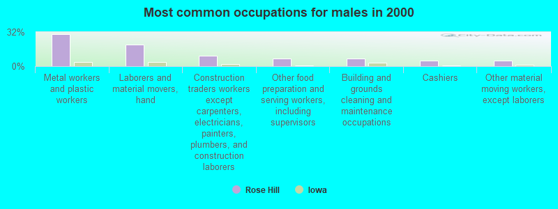 Most common occupations for males in 2000