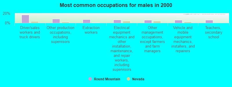 Most common occupations for males in 2000