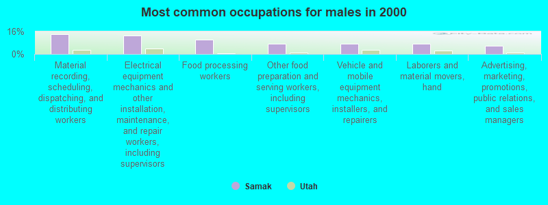 Most common occupations for males in 2000