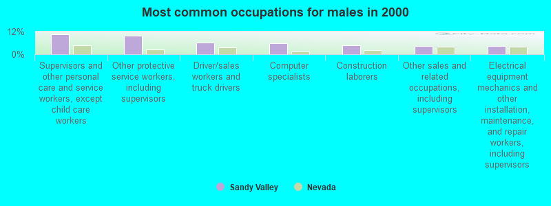 Most common occupations for males in 2000