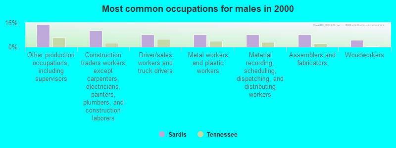 Most common occupations for males in 2000