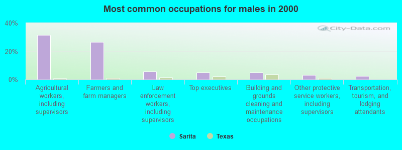 Most common occupations for males in 2000