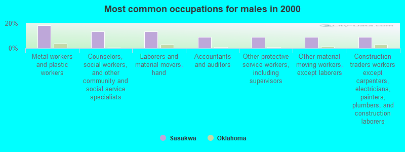 Most common occupations for males in 2000