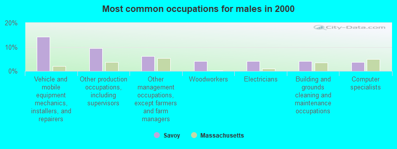 Most common occupations for males in 2000