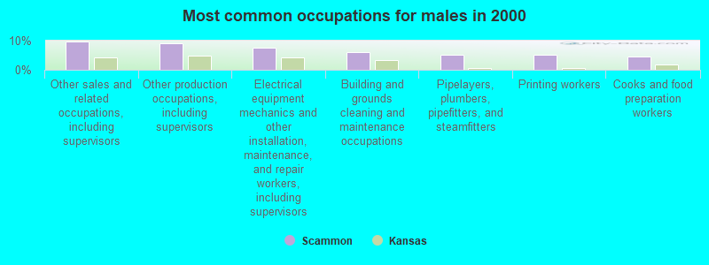 Most common occupations for males in 2000