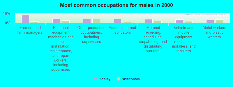 Most common occupations for males in 2000