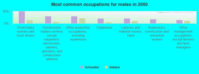 Most common occupations for males in 2000