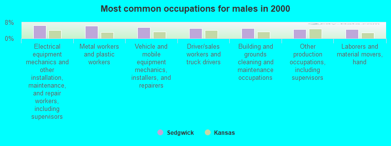 Most common occupations for males in 2000