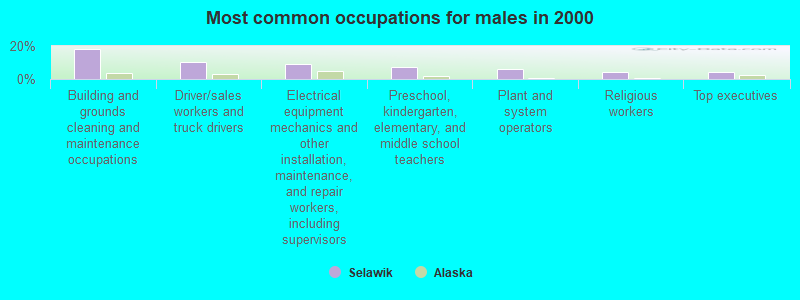 Most common occupations for males in 2000