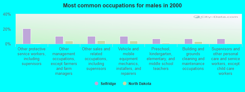 Most common occupations for males in 2000