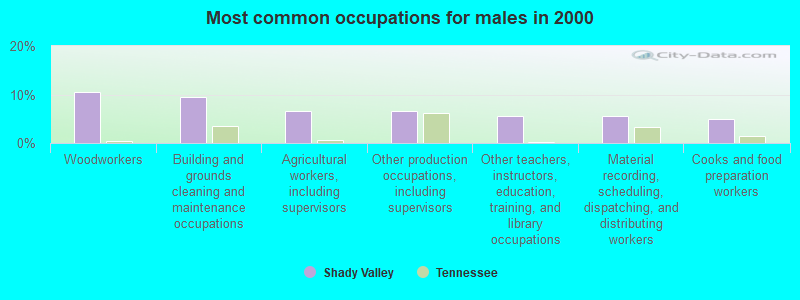 Most common occupations for males in 2000