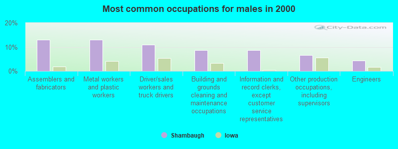 Most common occupations for males in 2000