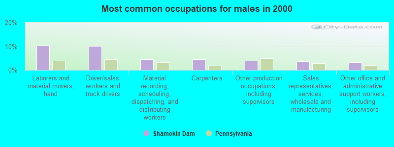 Most common occupations for males in 2000