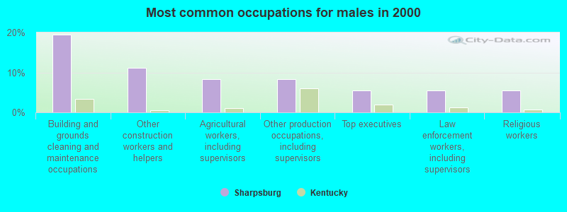 Most common occupations for males in 2000