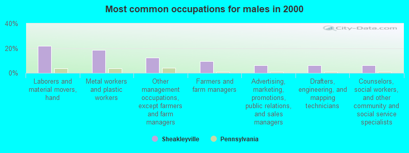 Most common occupations for males in 2000