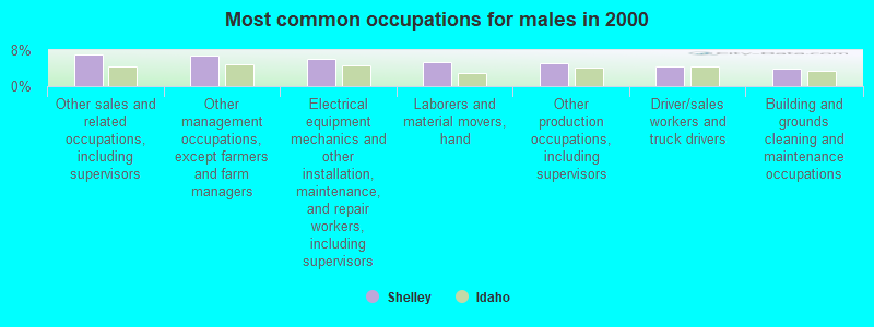 Most common occupations for males in 2000