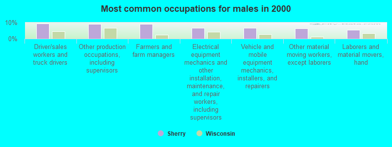 Most common occupations for males in 2000