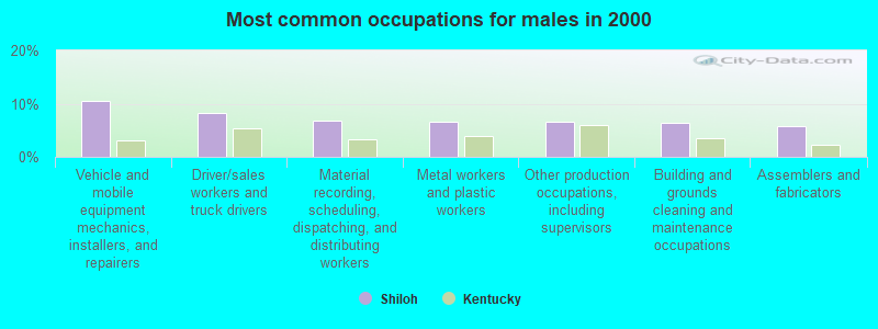 Most common occupations for males in 2000