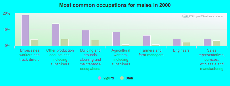 Most common occupations for males in 2000