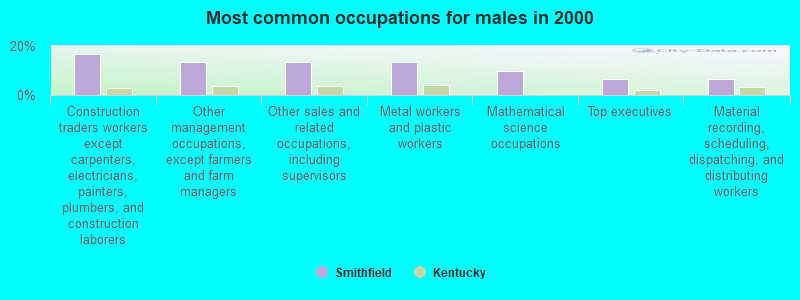 Most common occupations for males in 2000