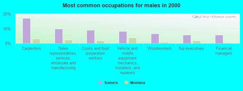 Most common occupations for males in 2000