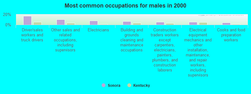 Most common occupations for males in 2000