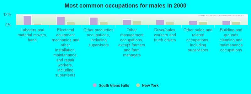 Most common occupations for males in 2000