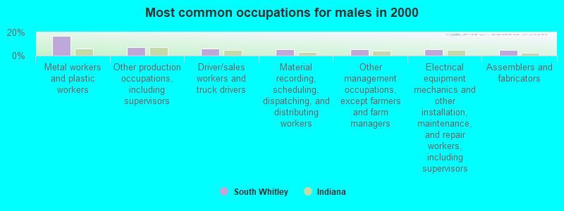 Most common occupations for males in 2000