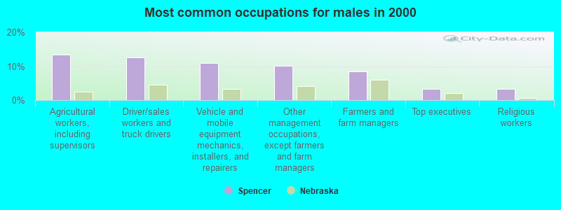 Most common occupations for males in 2000