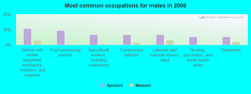 Most common occupations for males in 2000