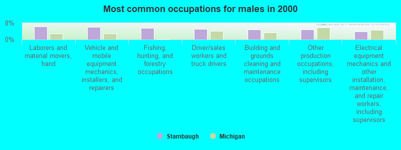 Most common occupations for males in 2000