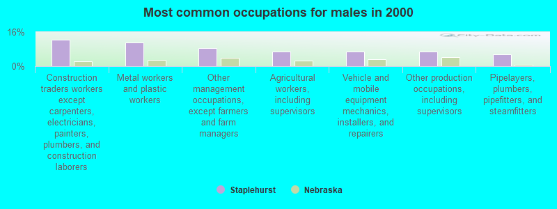 Most common occupations for males in 2000