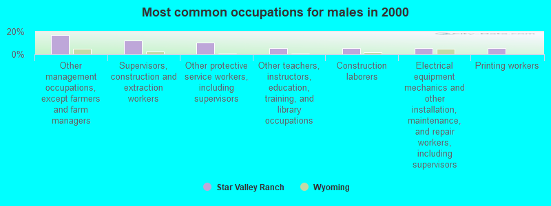 Most common occupations for males in 2000