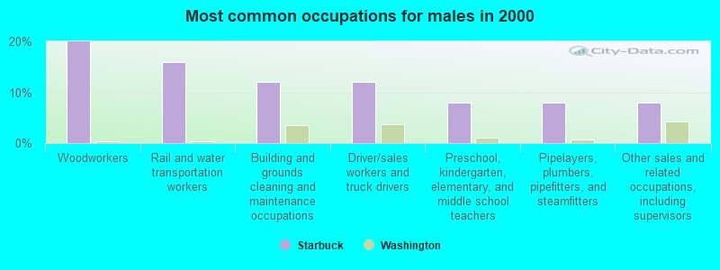 Most common occupations for males in 2000