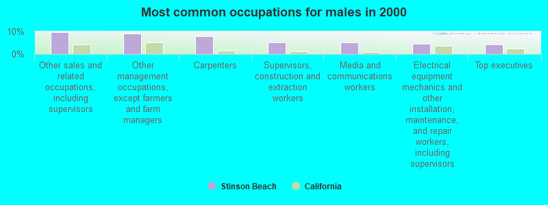 Most common occupations for males in 2000