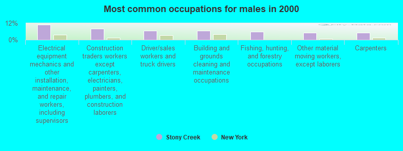 Most common occupations for males in 2000