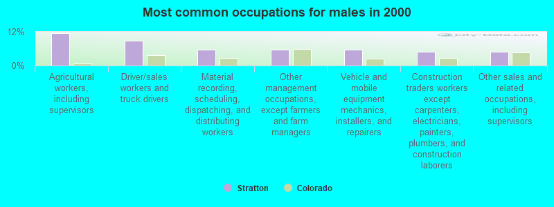 Most common occupations for males in 2000