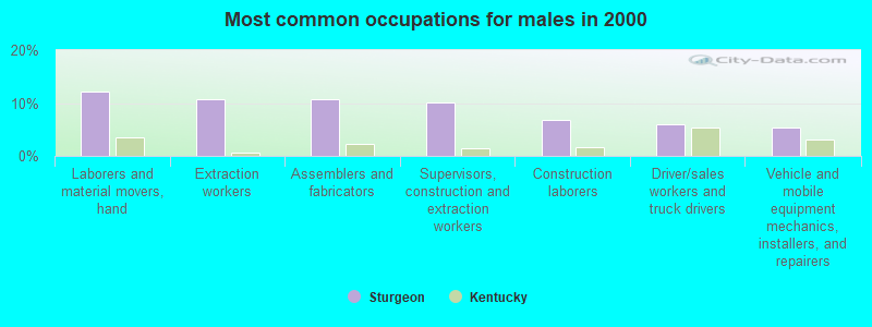 Most common occupations for males in 2000