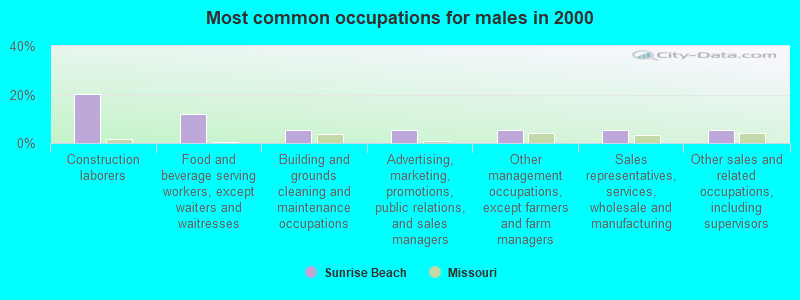 Most common occupations for males in 2000