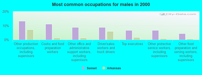 Most common occupations for males in 2000