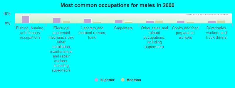 Most common occupations for males in 2000