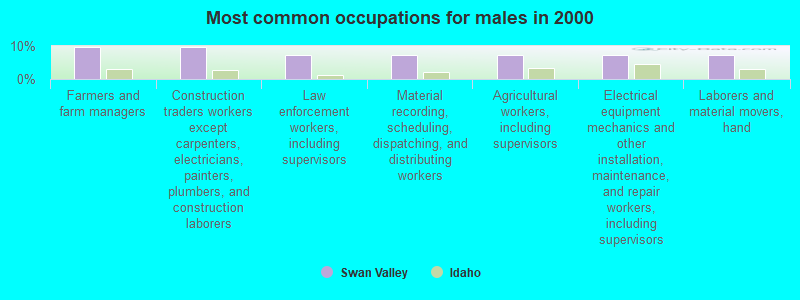 Most common occupations for males in 2000