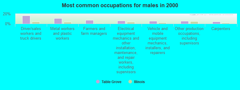 Most common occupations for males in 2000