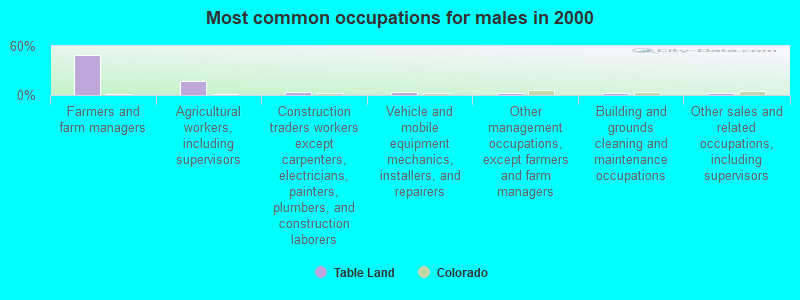 Most common occupations for males in 2000