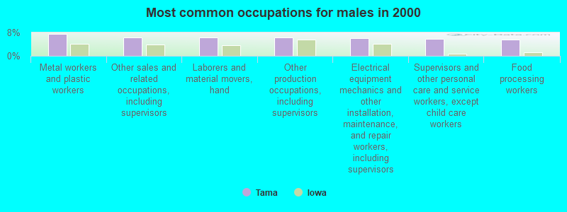 Most common occupations for males in 2000