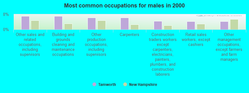 Most common occupations for males in 2000