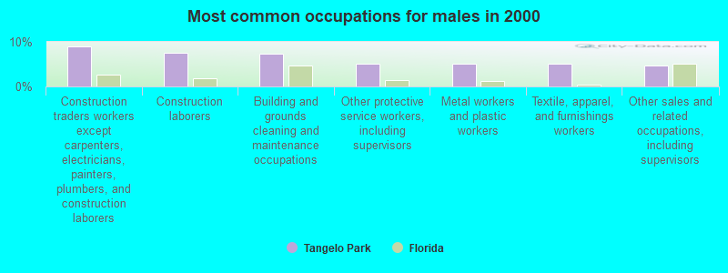 Most common occupations for males in 2000