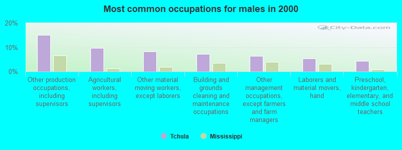 Most common occupations for males in 2000