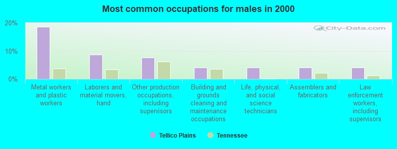 Most common occupations for males in 2000