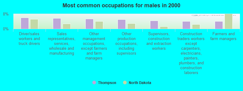 Most common occupations for males in 2000